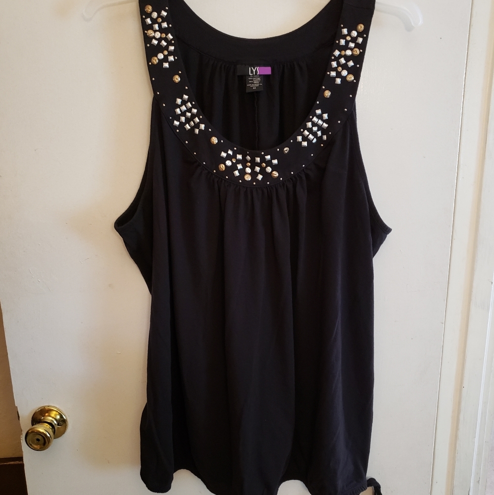 Lys Black knit tank with rhinestud & elastic waist